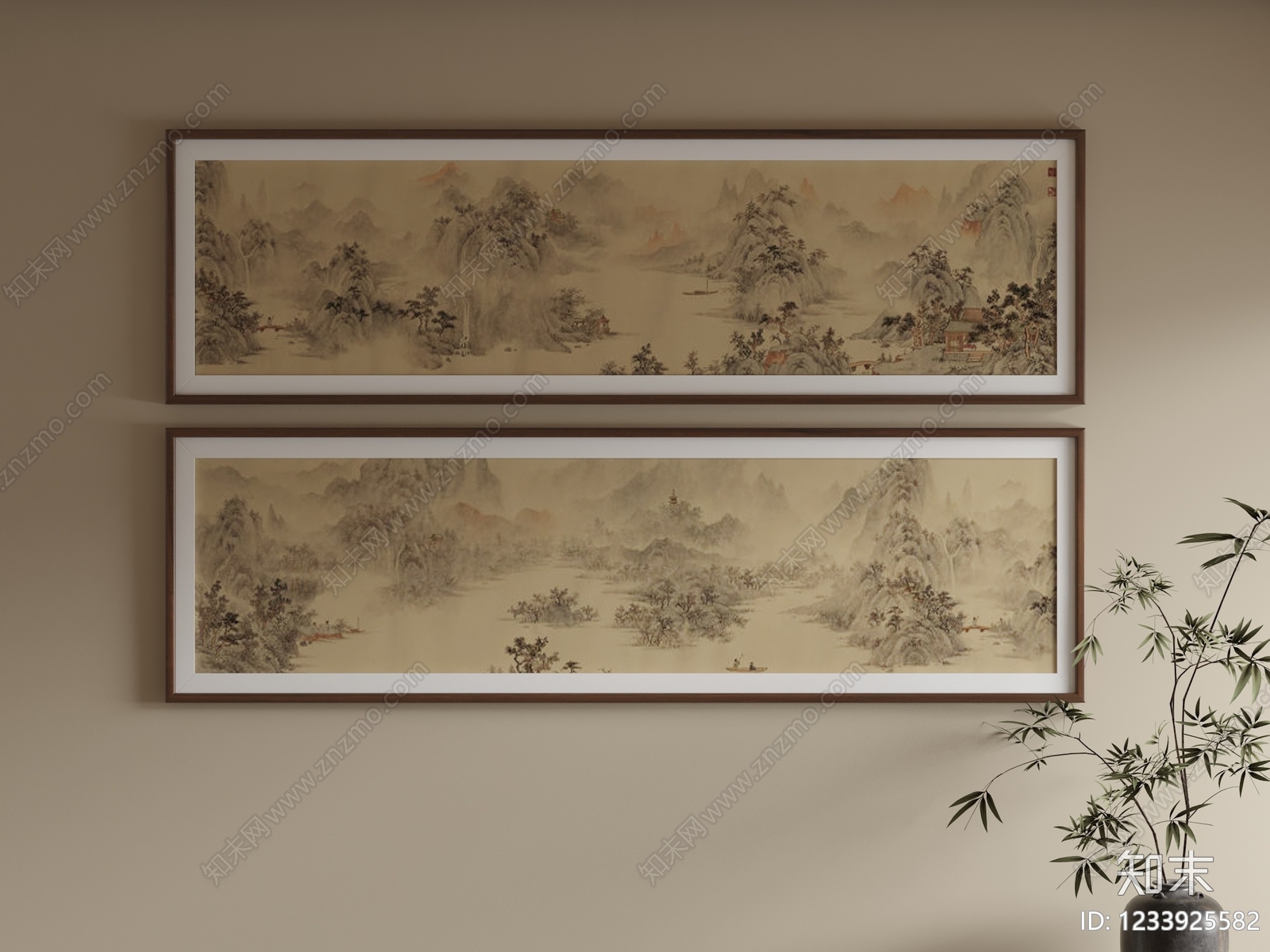 新中式挂画组合SU模型下载【ID:1233925582】
