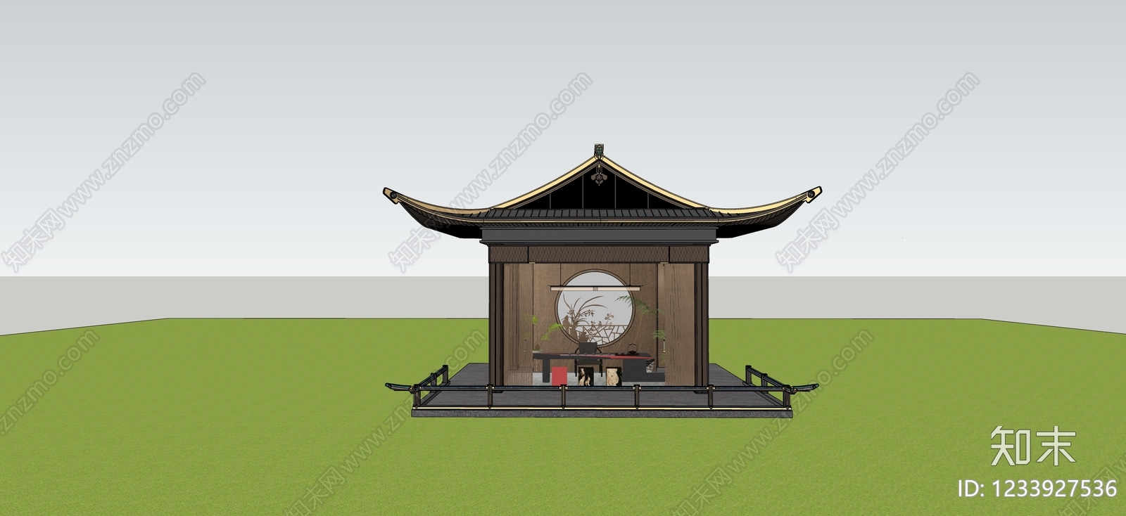 新中式亭子SU模型下载【ID:1233927536】