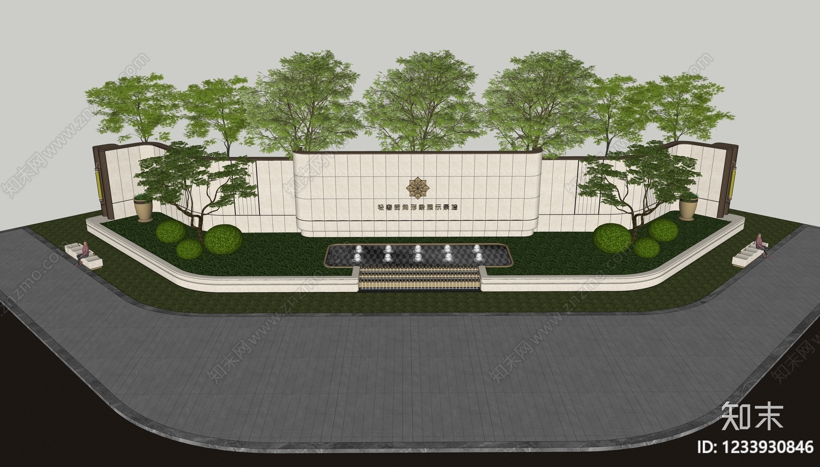 新中式景观景墙SU模型下载【ID:1233930846】