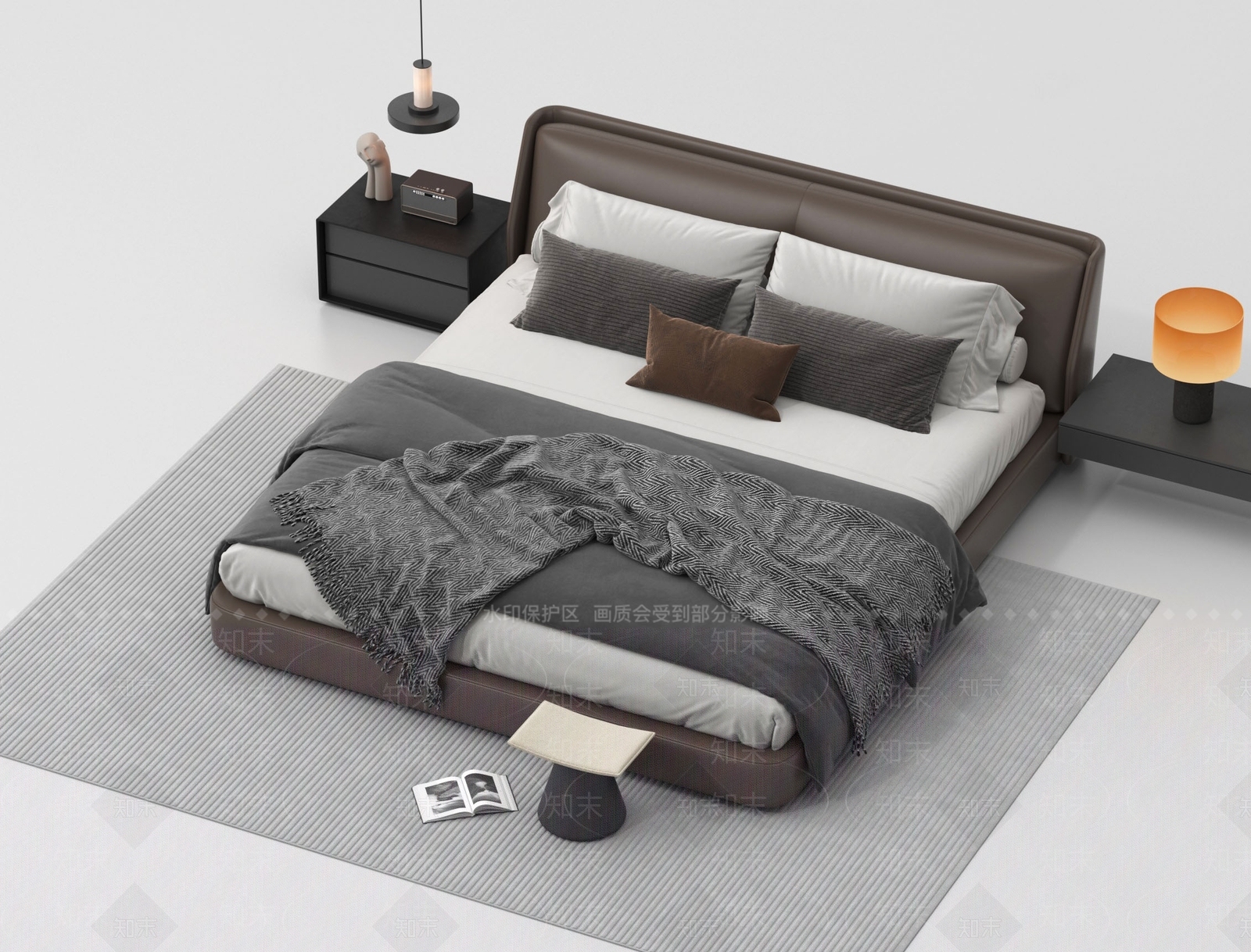 意式极简双人床3D模型下载【ID:1233932093】
