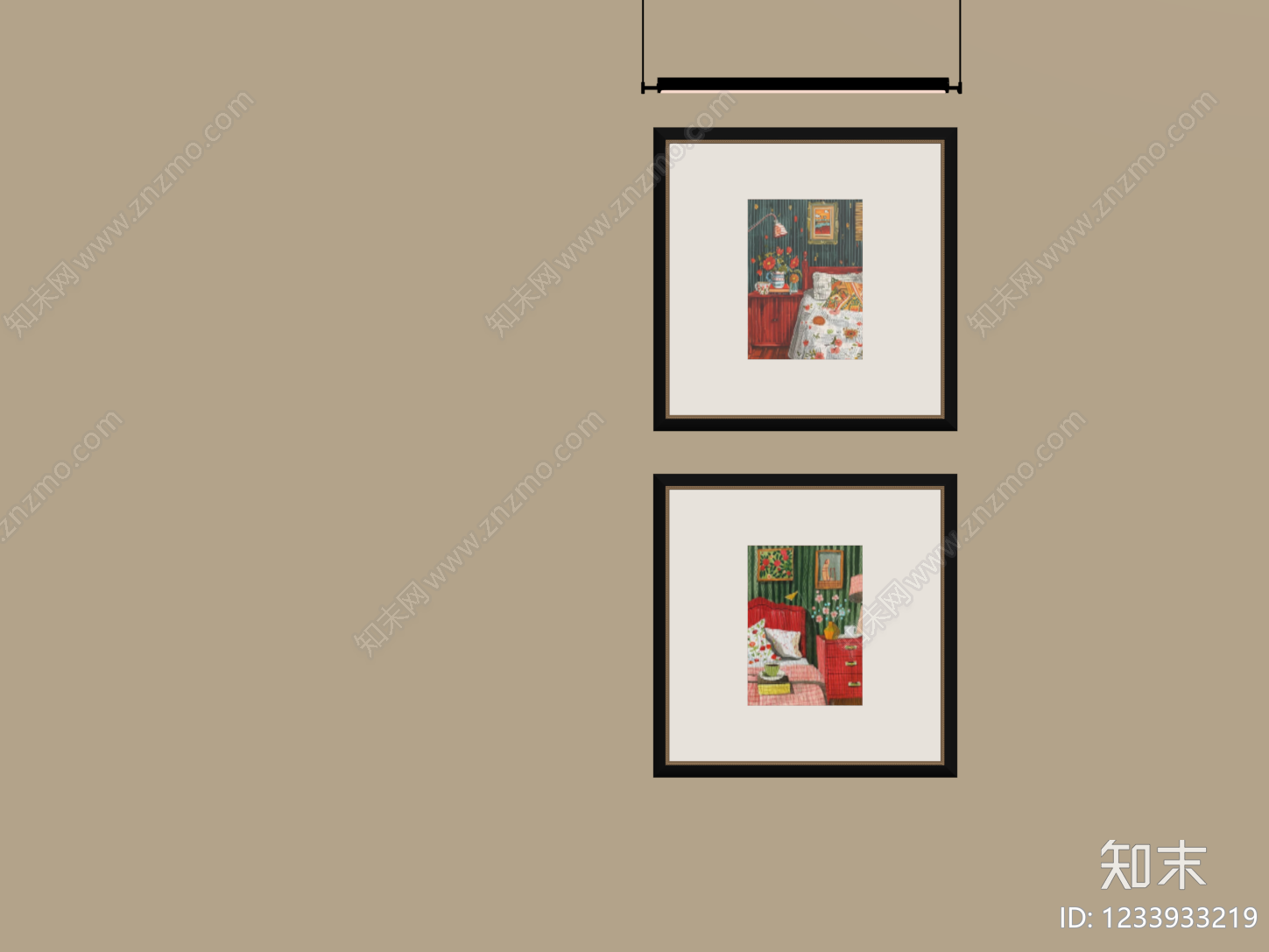 奶油风画框SU模型下载【ID:1233933219】