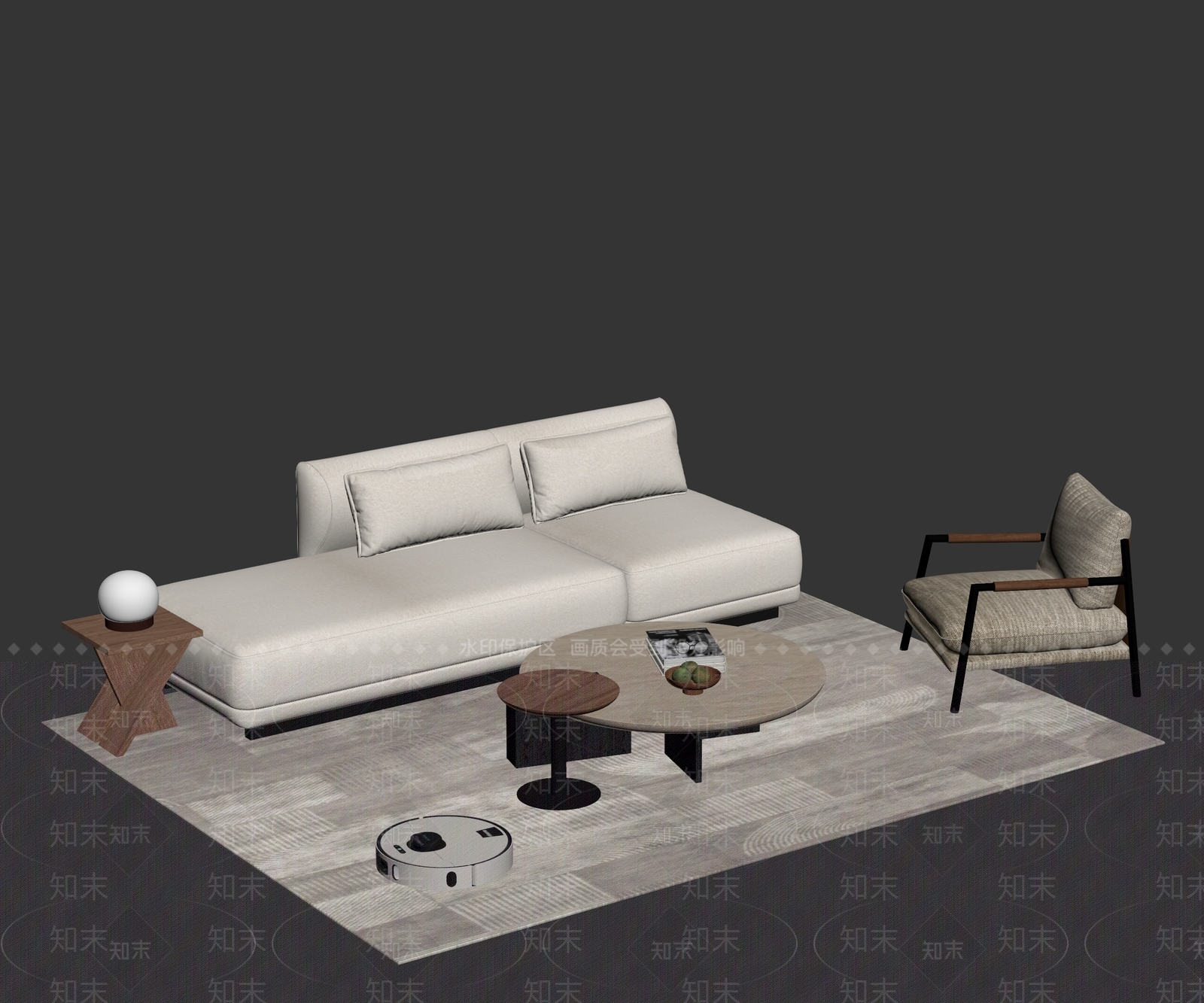 意式极简沙发组合3D模型下载【ID:1233935340】