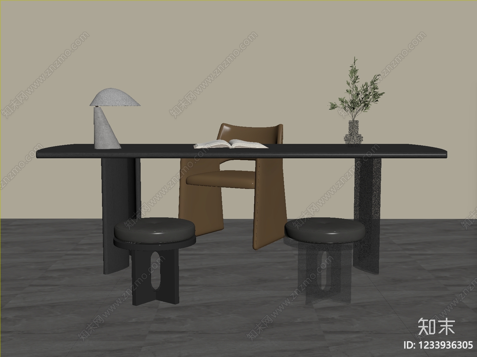 意式极简书桌椅SU模型下载【ID:1233936305】