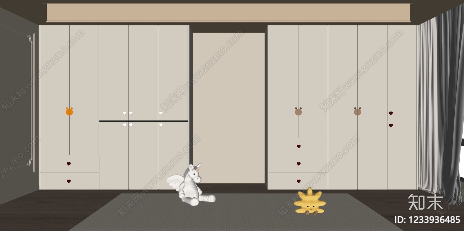 奶油风衣柜SU模型下载【ID:1233936485】