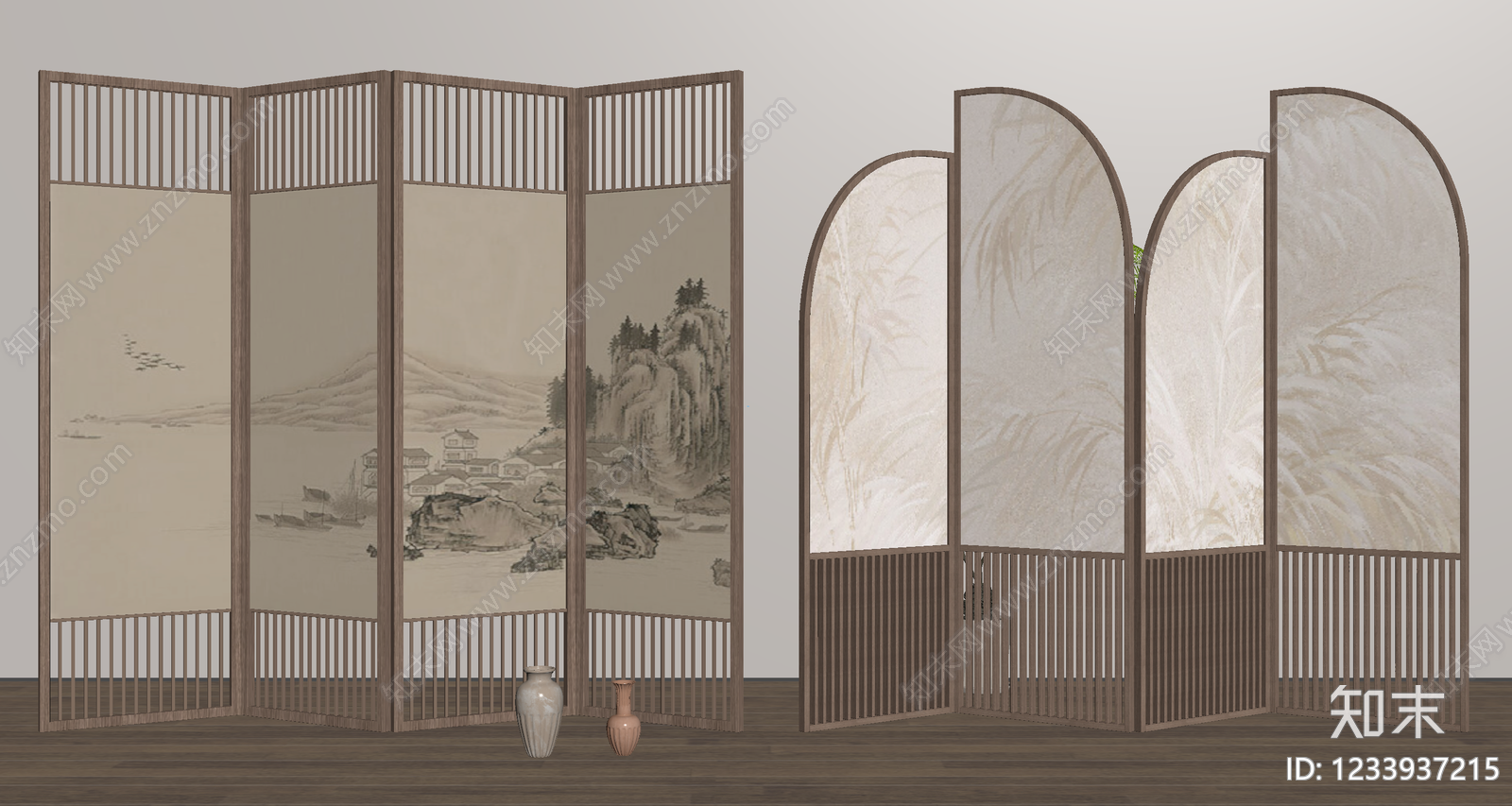 新中式屏风SU模型下载【ID:1233937215】