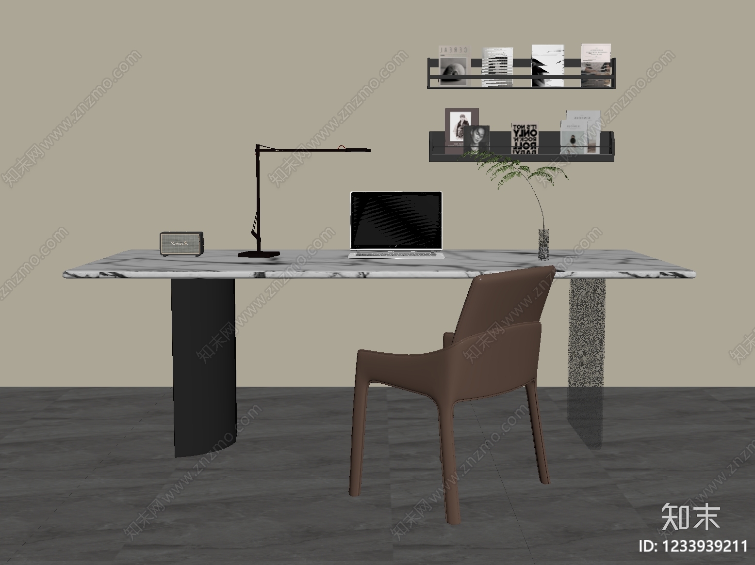 意式极简书桌椅3D模型下载【ID:1233939211】
