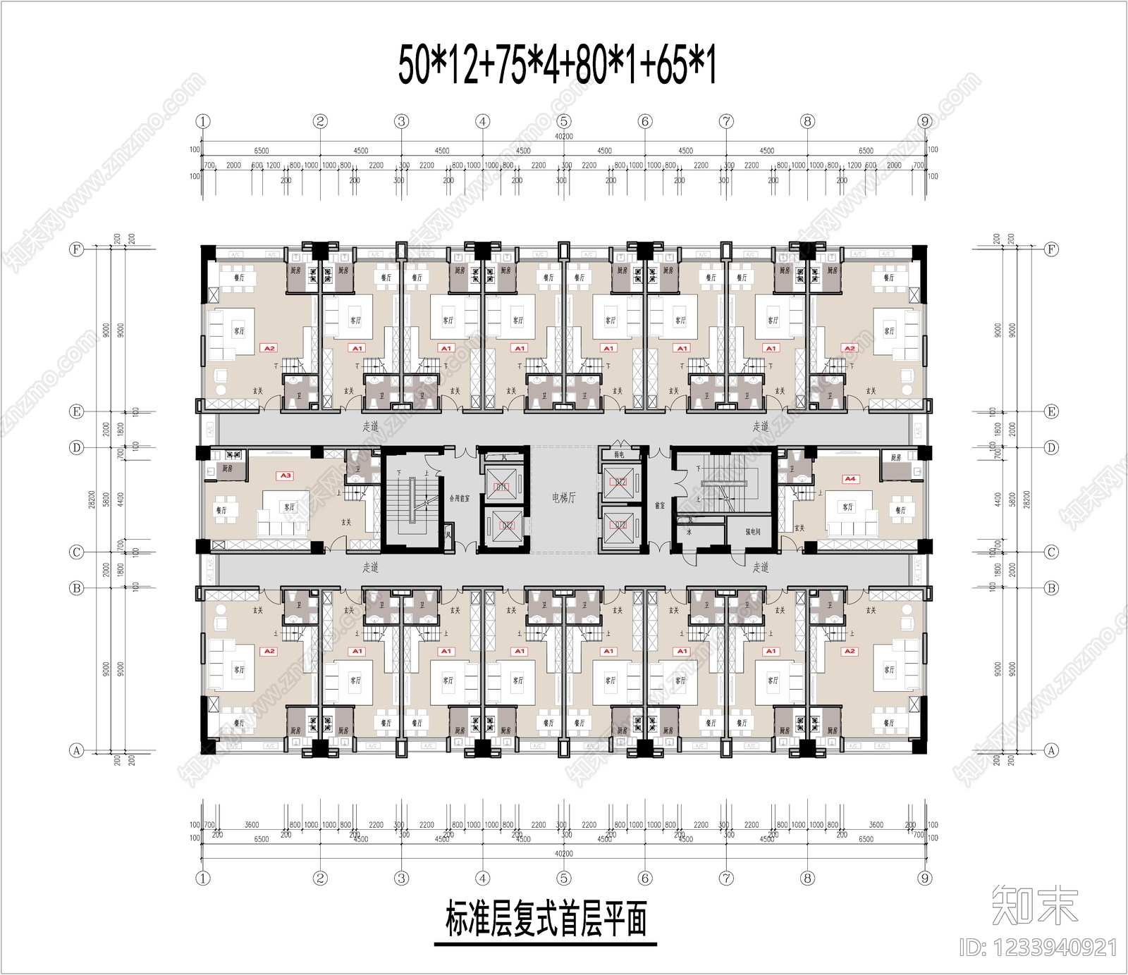 公寓建筑cad施工图下载【ID:1233940921】