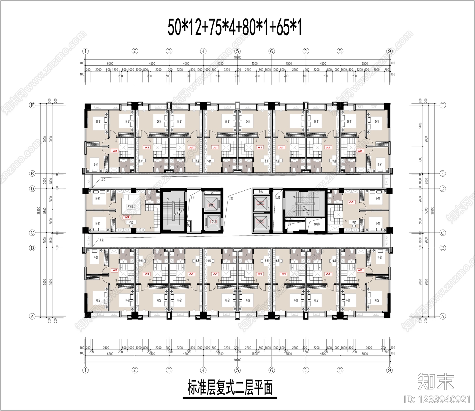 公寓建筑cad施工图下载【ID:1233940921】