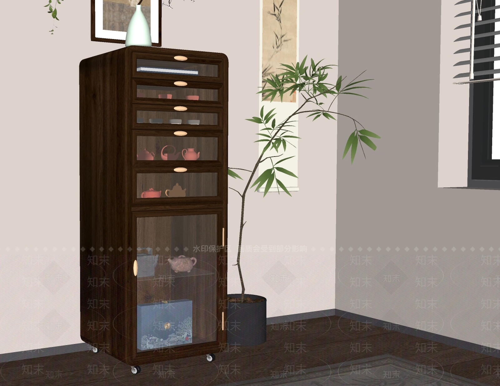 新中式茶柜SU模型下载【ID:1233942897】