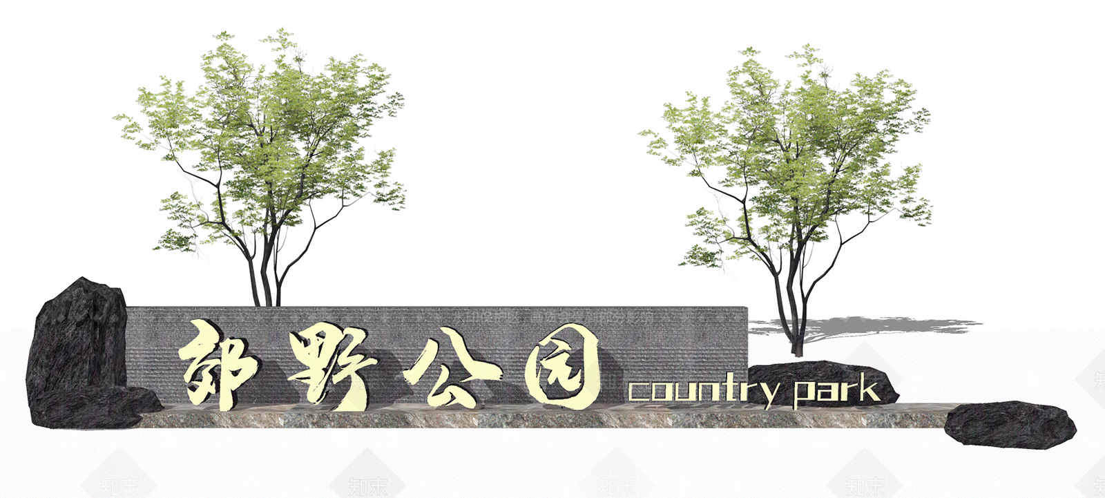 新中式景观背景墙SU模型下载【ID:1233943820】