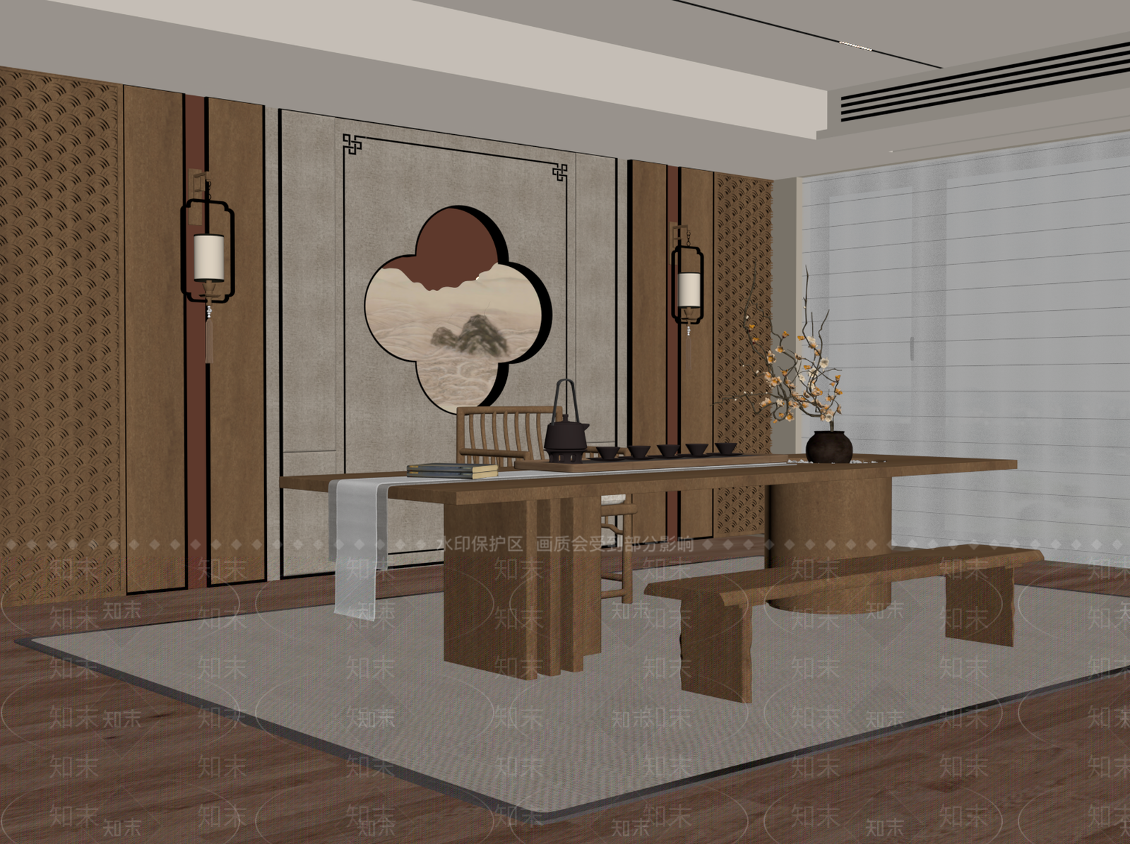 新中式茶室SU模型下载【ID:1233946177】