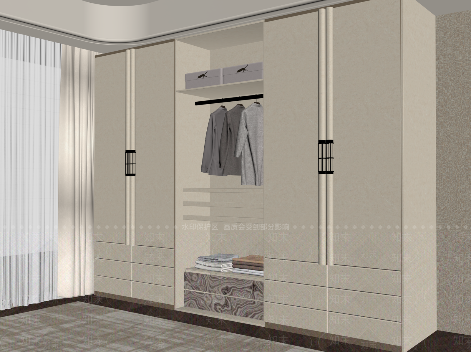 新中式衣柜SU模型下载【ID:1233946829】