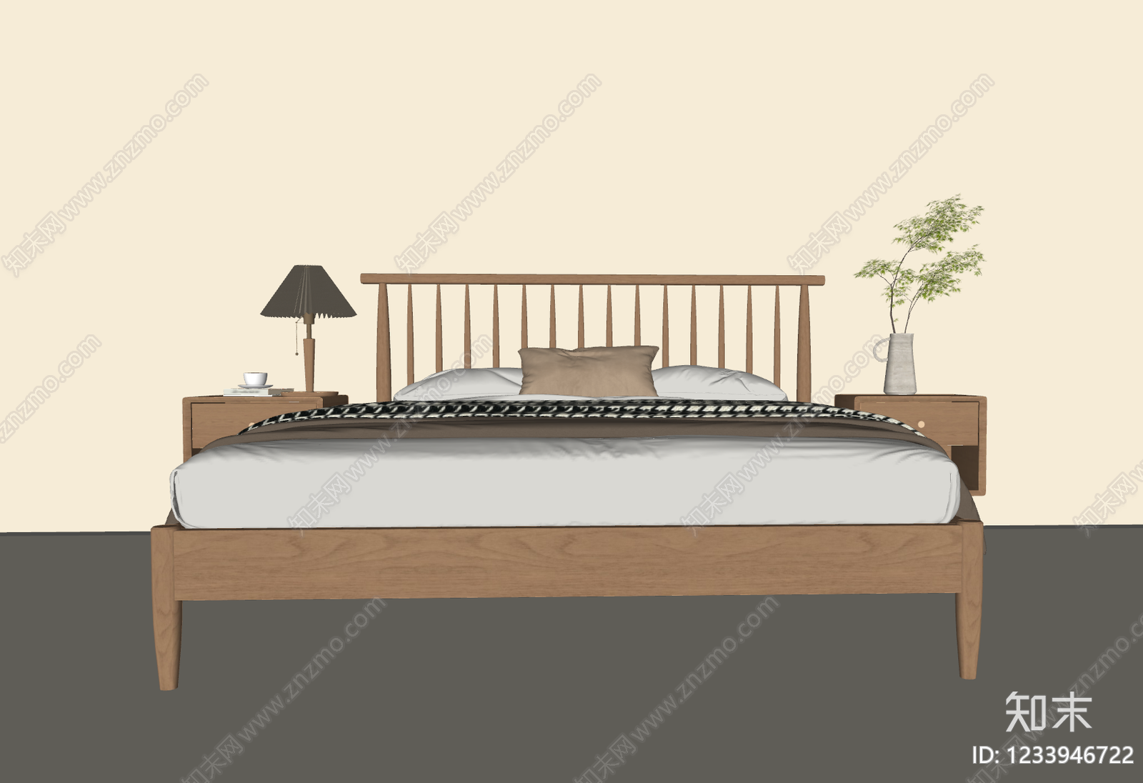 原木风双人床SU模型下载【ID:1233946722】
