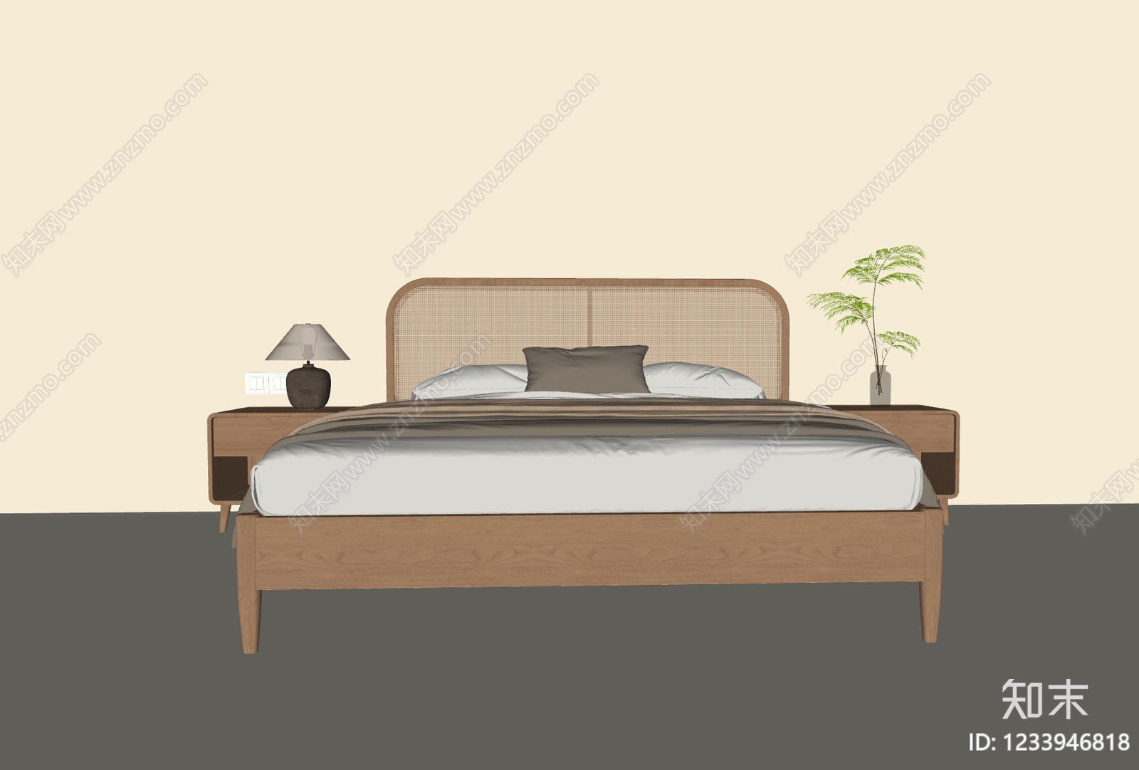 原木风双人床SU模型下载【ID:1233946818】