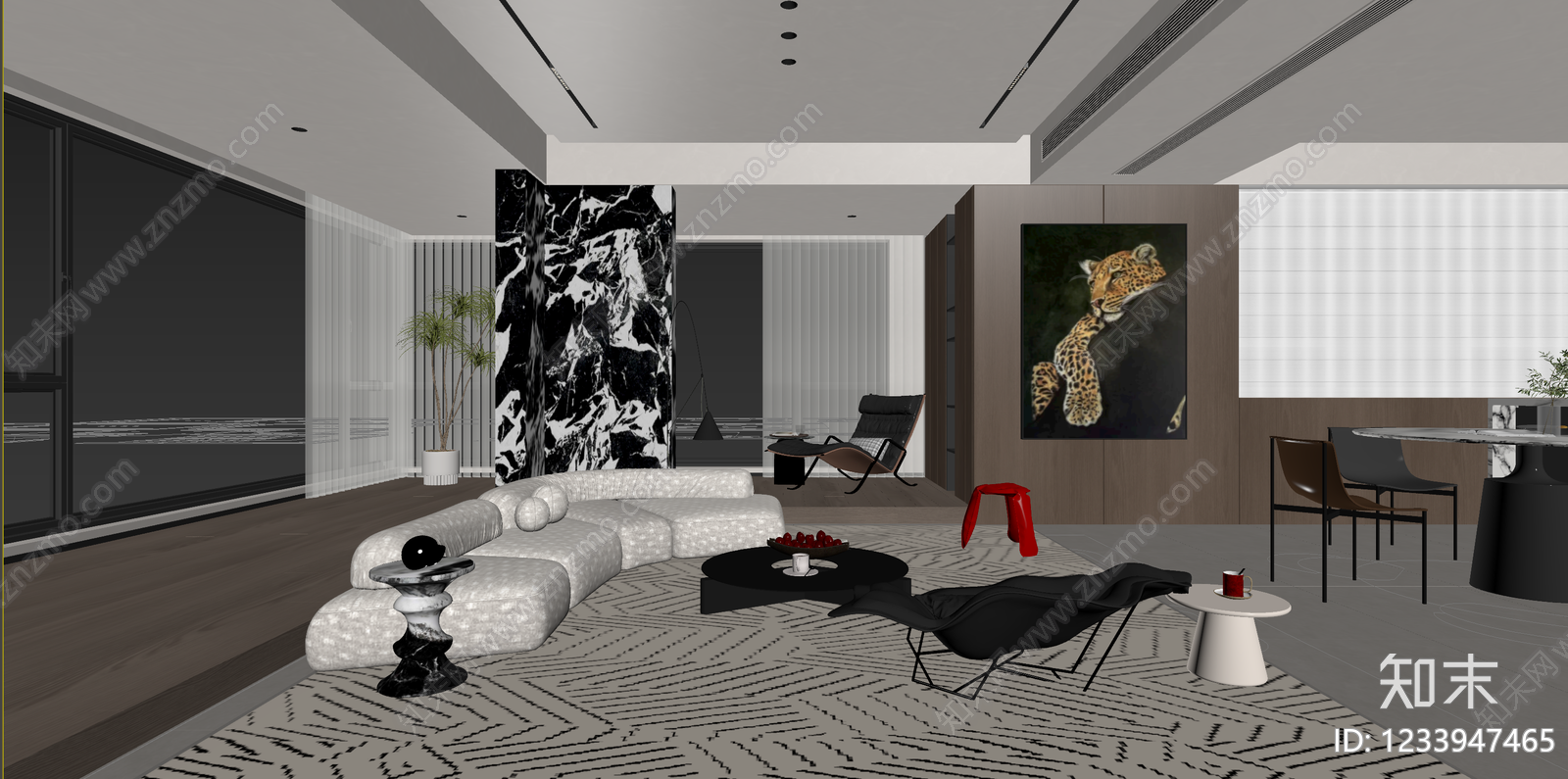 意式极简大平层客餐厅3D模型下载【ID:1233947465】