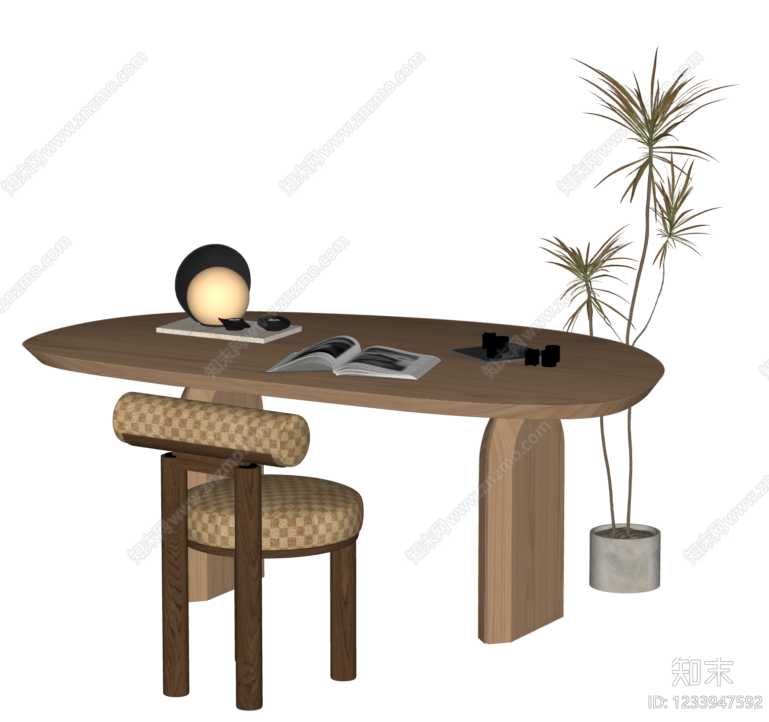 原木风书桌椅SU模型下载【ID:1233947592】