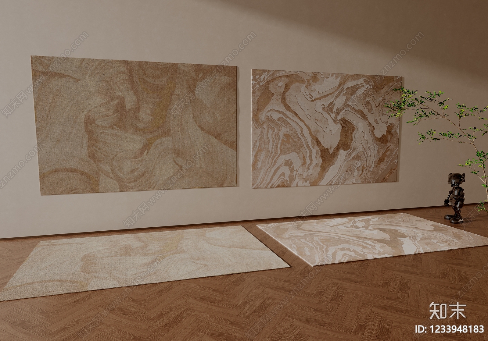 侘寂毛绒地毯3D模型下载【ID:1233948183】