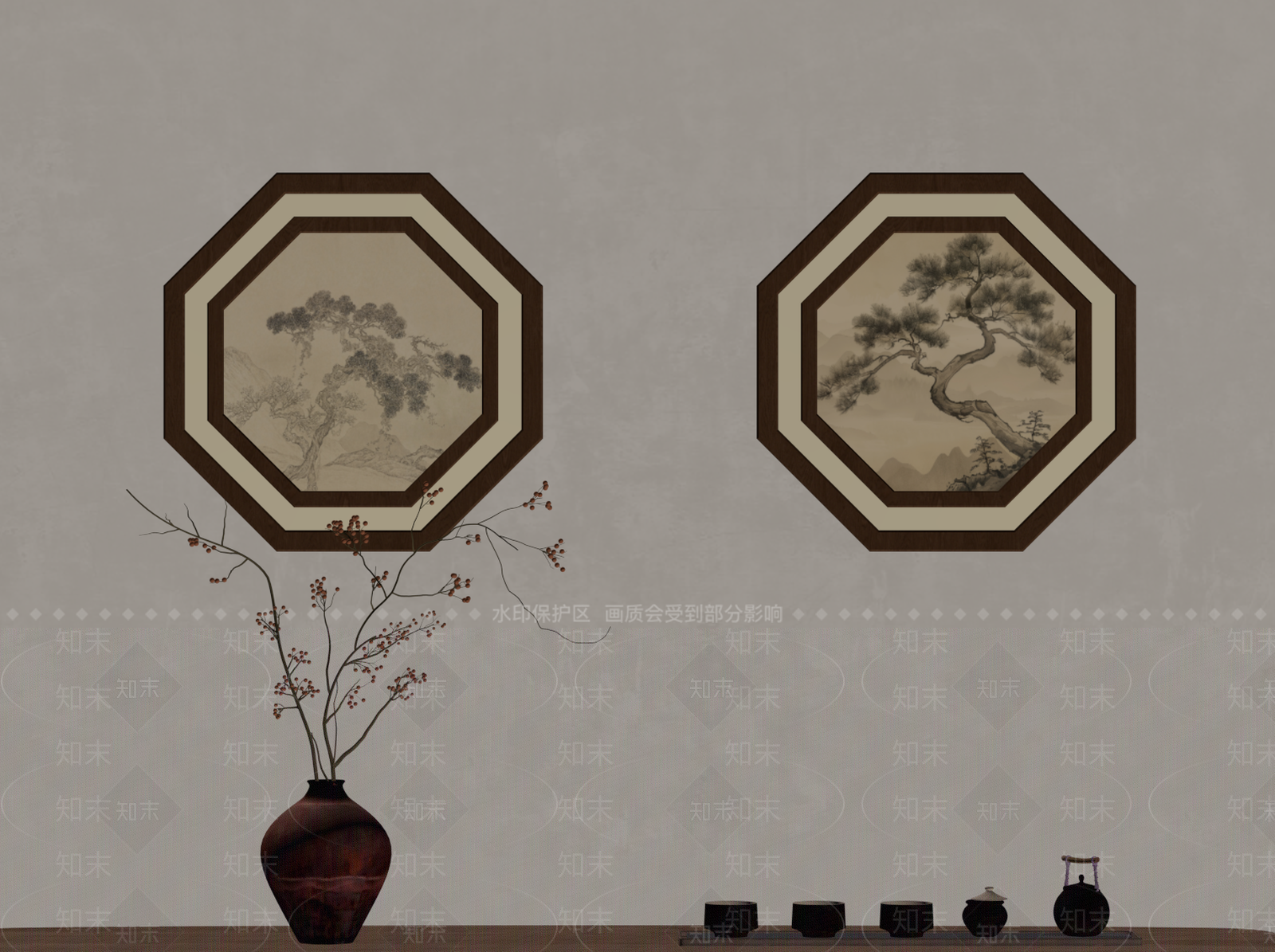 新中式宋式挂画3D模型下载【ID:1233948325】