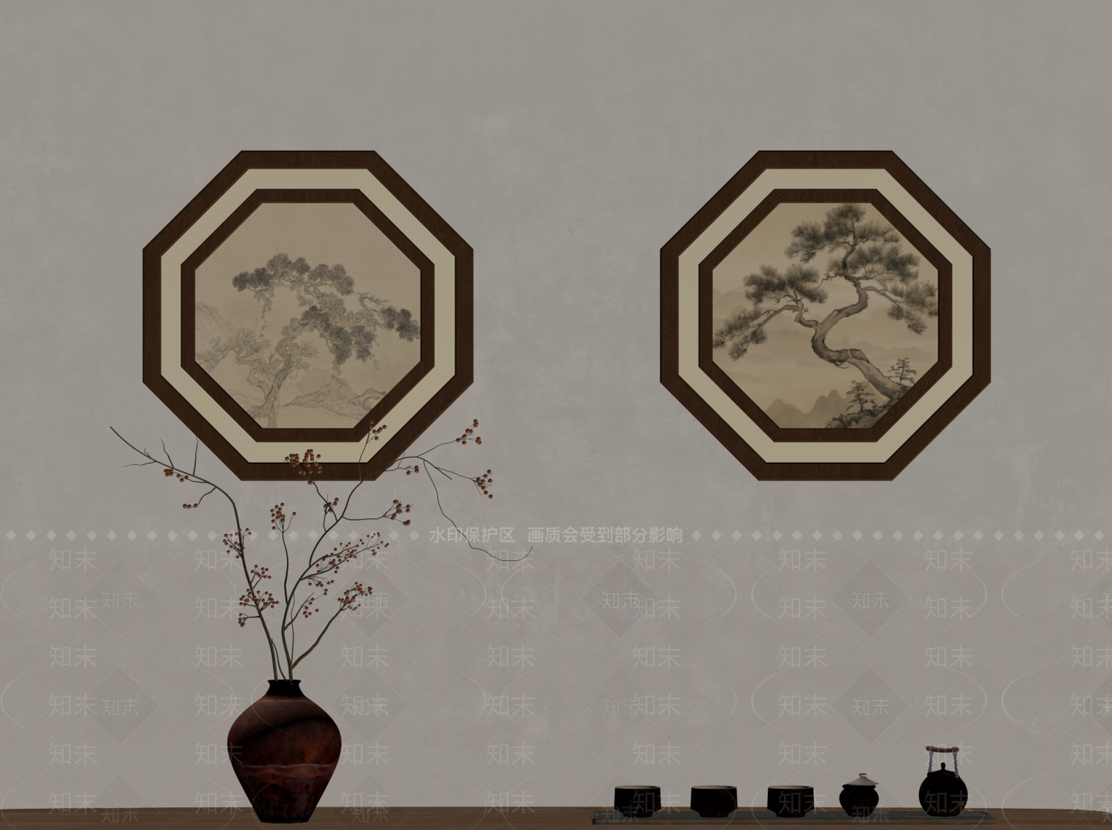 新中式挂画组合SU模型下载【ID:1233948308】
