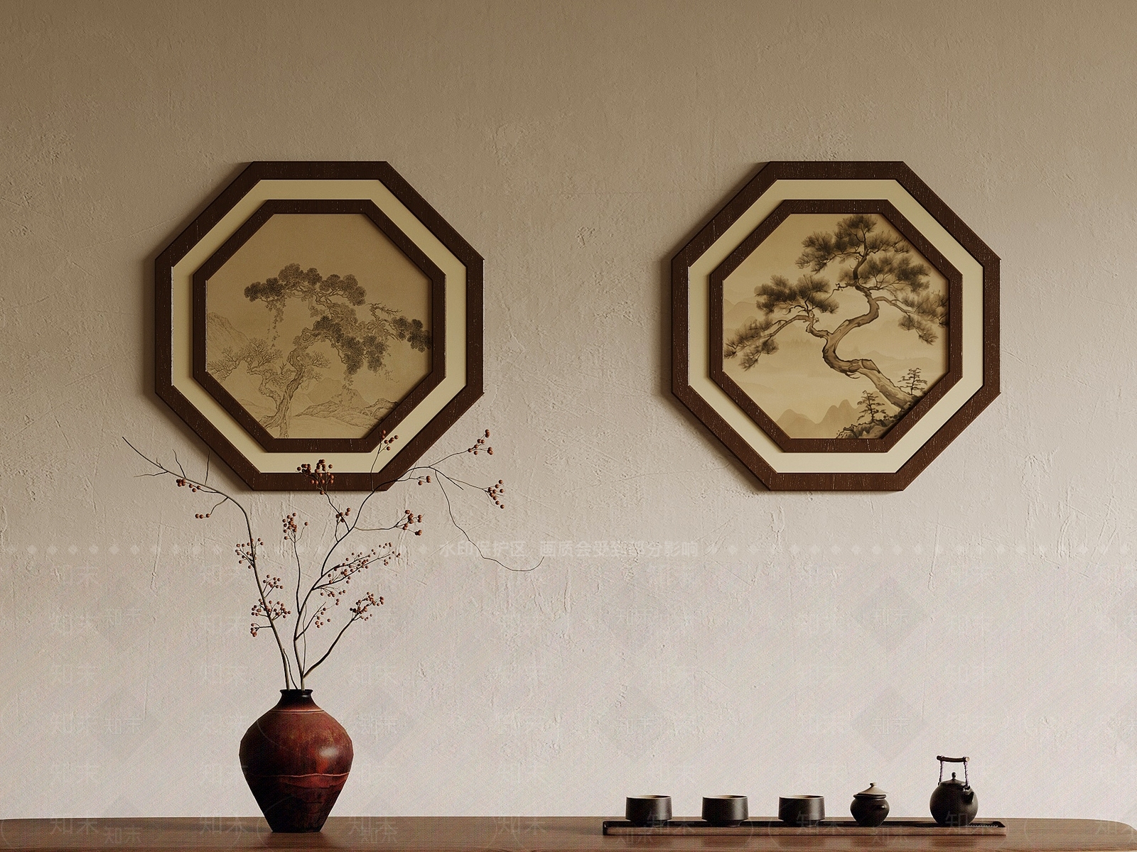 新中式挂画组合SU模型下载【ID:1233948308】