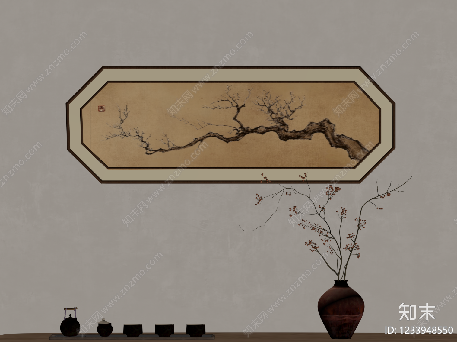 新中式挂画SU模型下载【ID:1233948550】