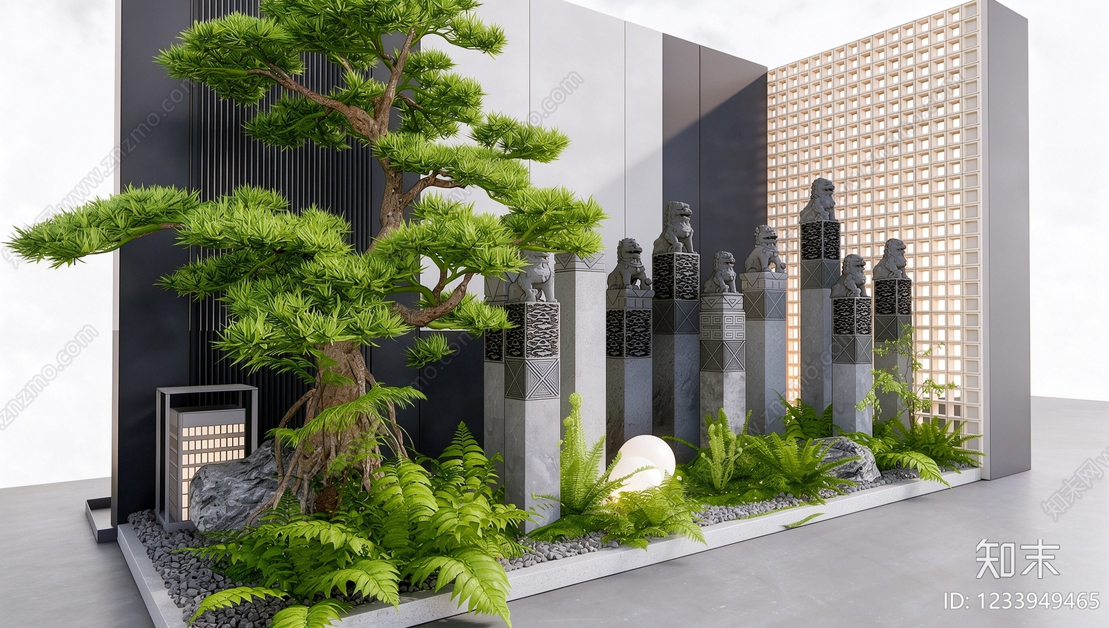 新中式景观室内景观SU模型下载【ID:1233949465】