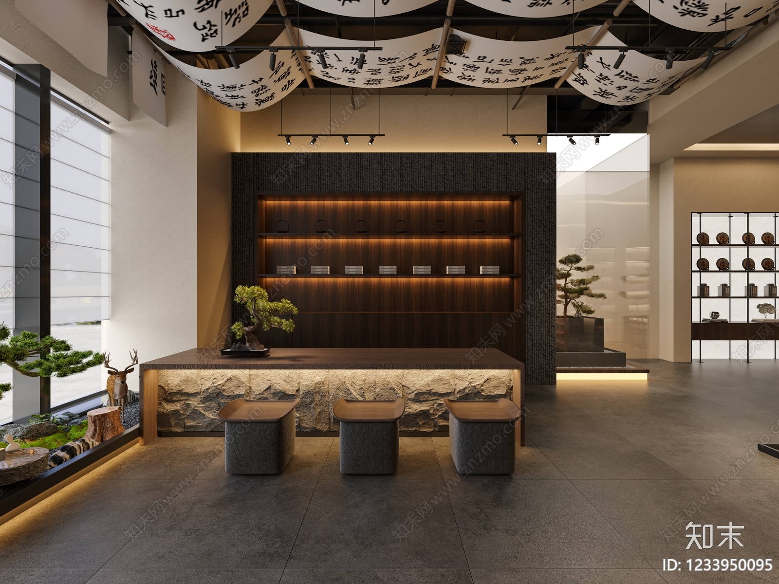 新中式茶馆3D模型下载【ID:1233950095】