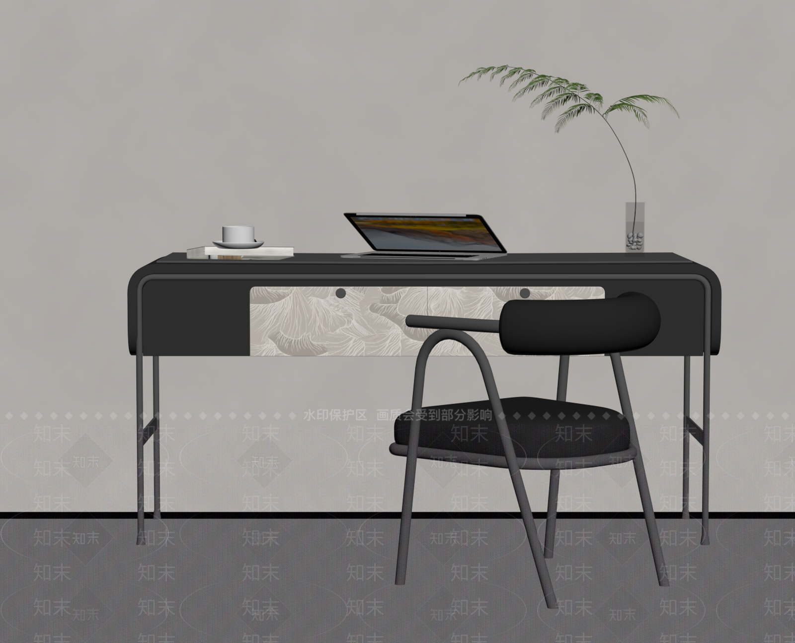 现代简约书桌椅3D模型下载【ID:1233951351】