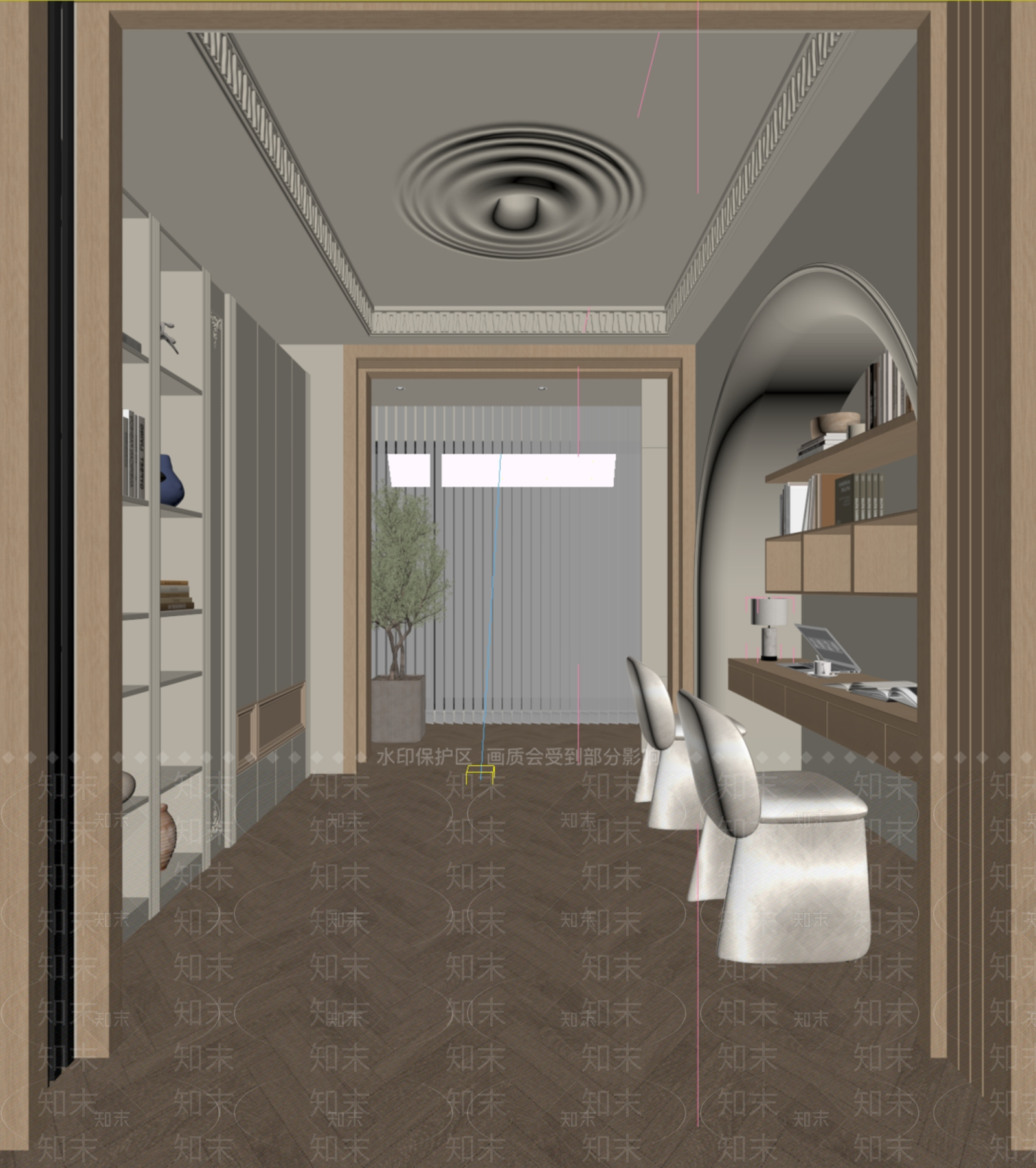 奶油风开放式书房3D模型下载【ID:1233951405】
