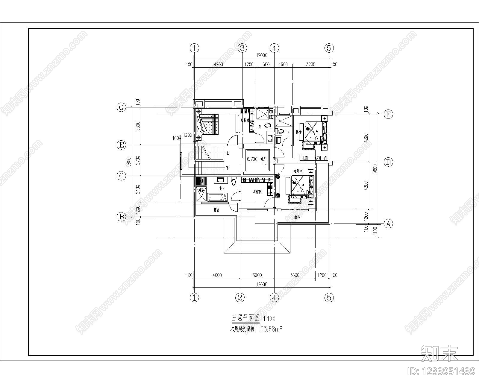 别墅建筑cad施工图下载【ID:1233951439】