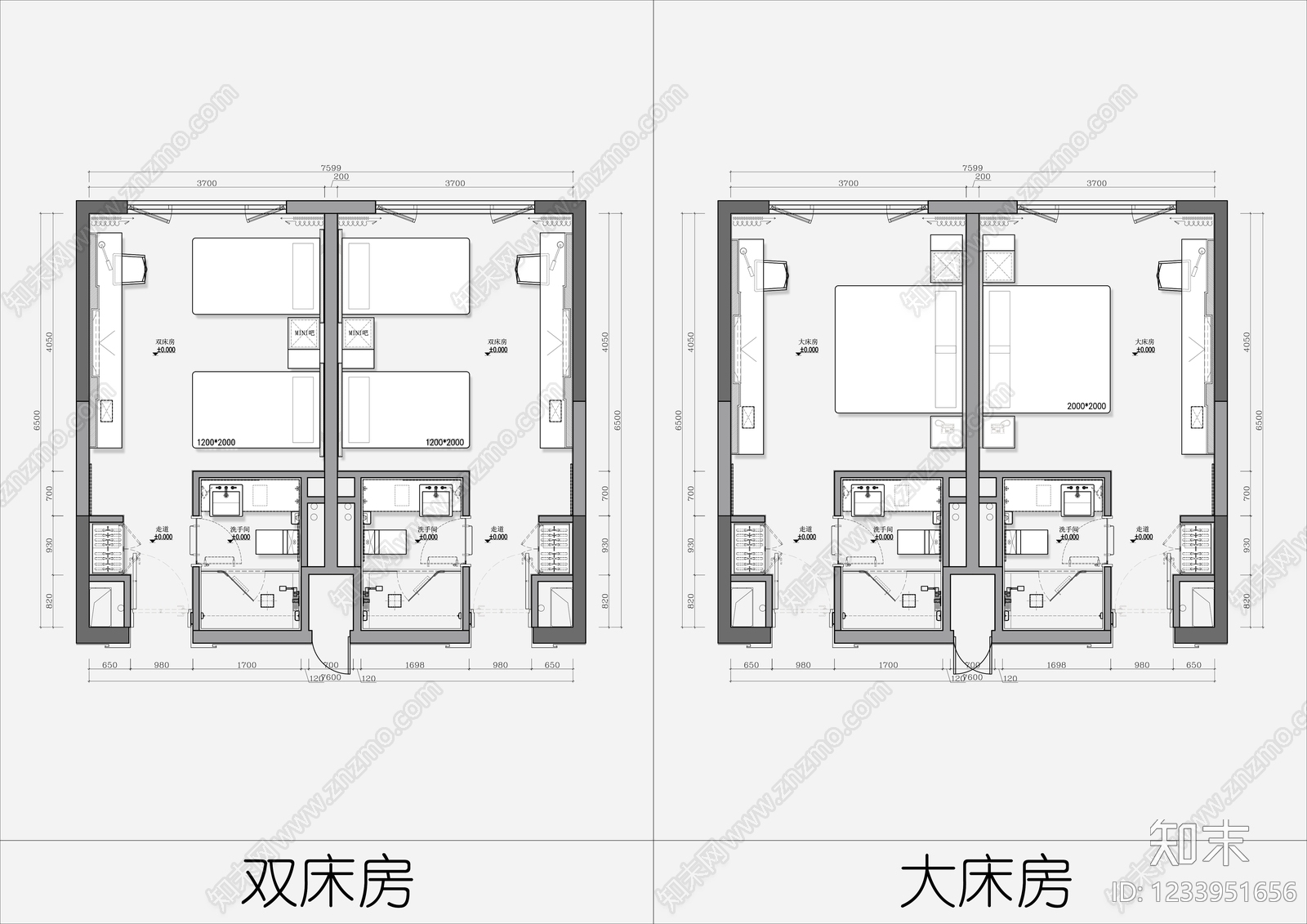 酒店客房cad施工图下载【ID:1233951656】