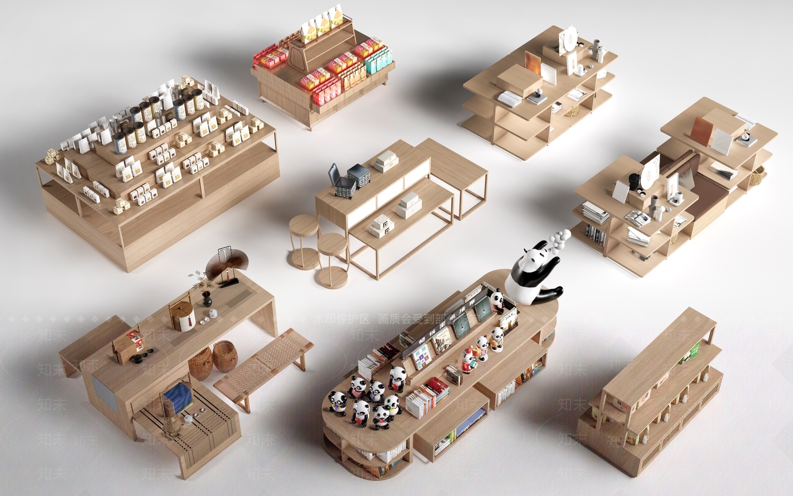 原木风礼品堆头3D模型渲染效果图