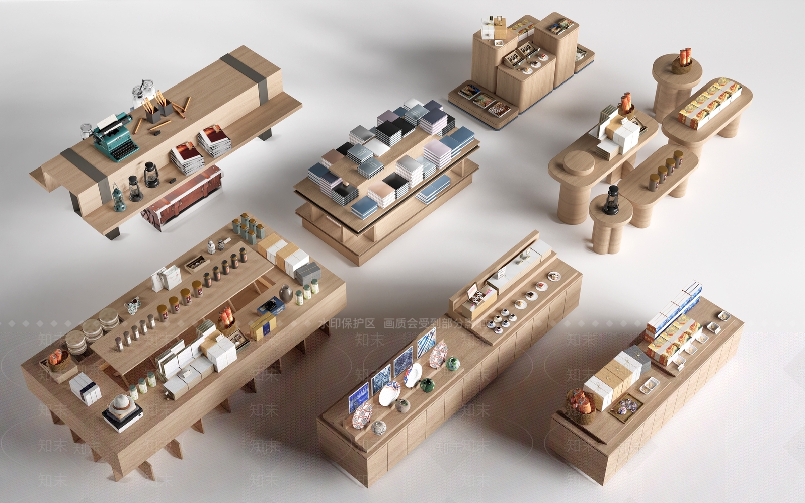 原木风礼品堆头3D模型渲染效果图