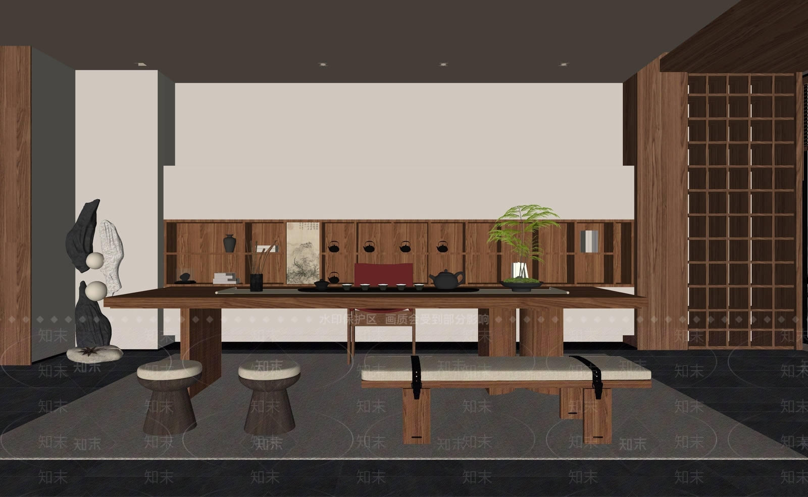 新中式茶室SU模型下载【ID:1233955677】