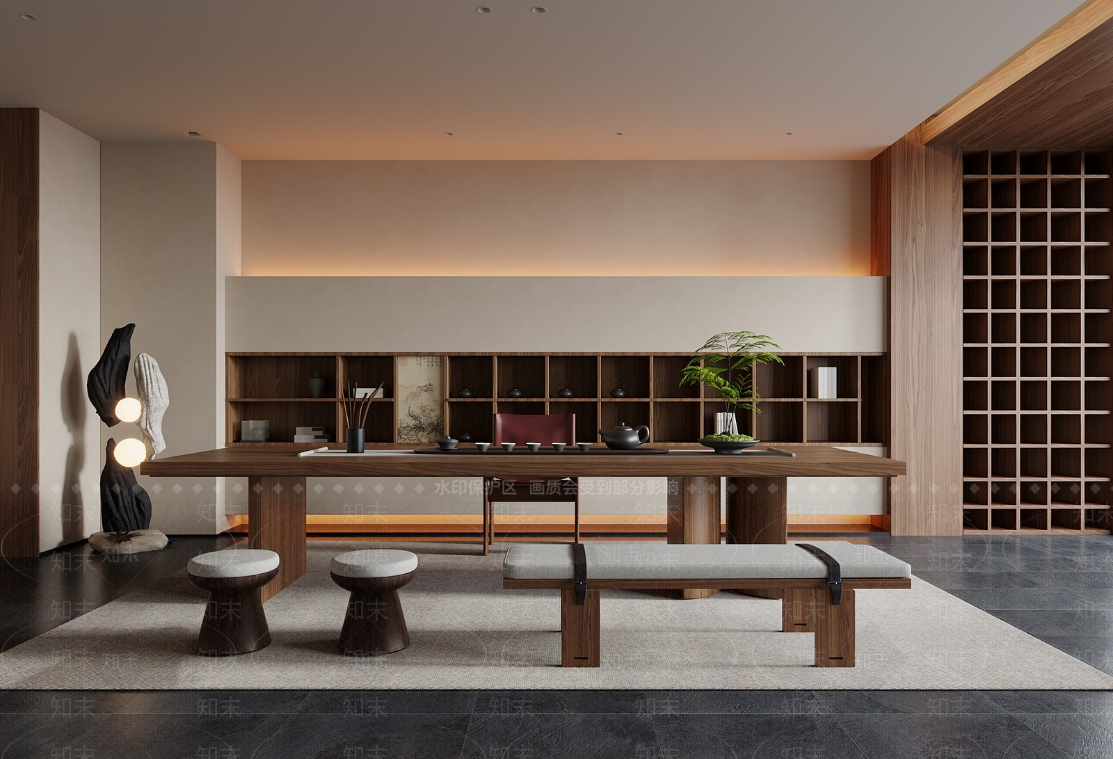 新中式茶室SU模型下载【ID:1233955677】