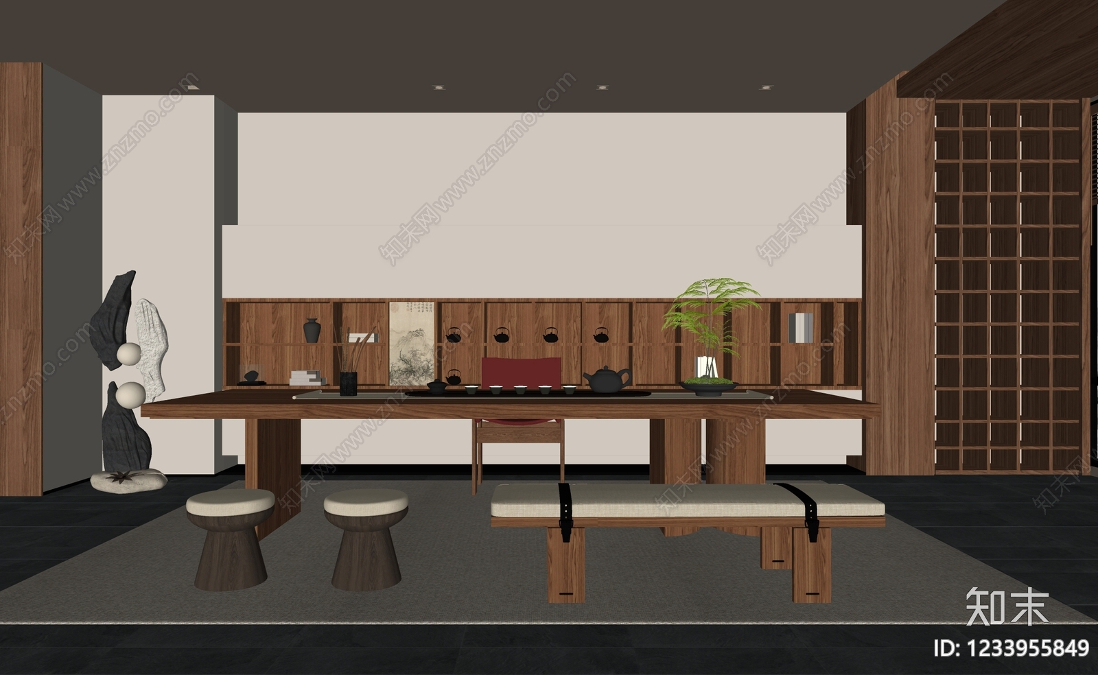 新中式茶室3D模型下载【ID:1233955849】