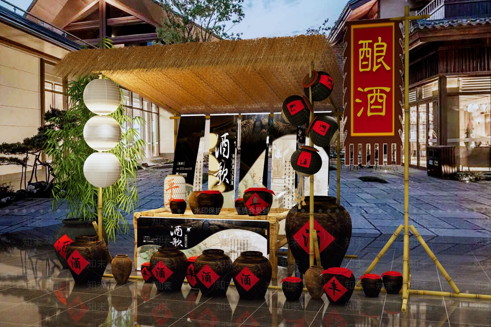 新中式文旅美陈SU模型下载【ID:1233957343】