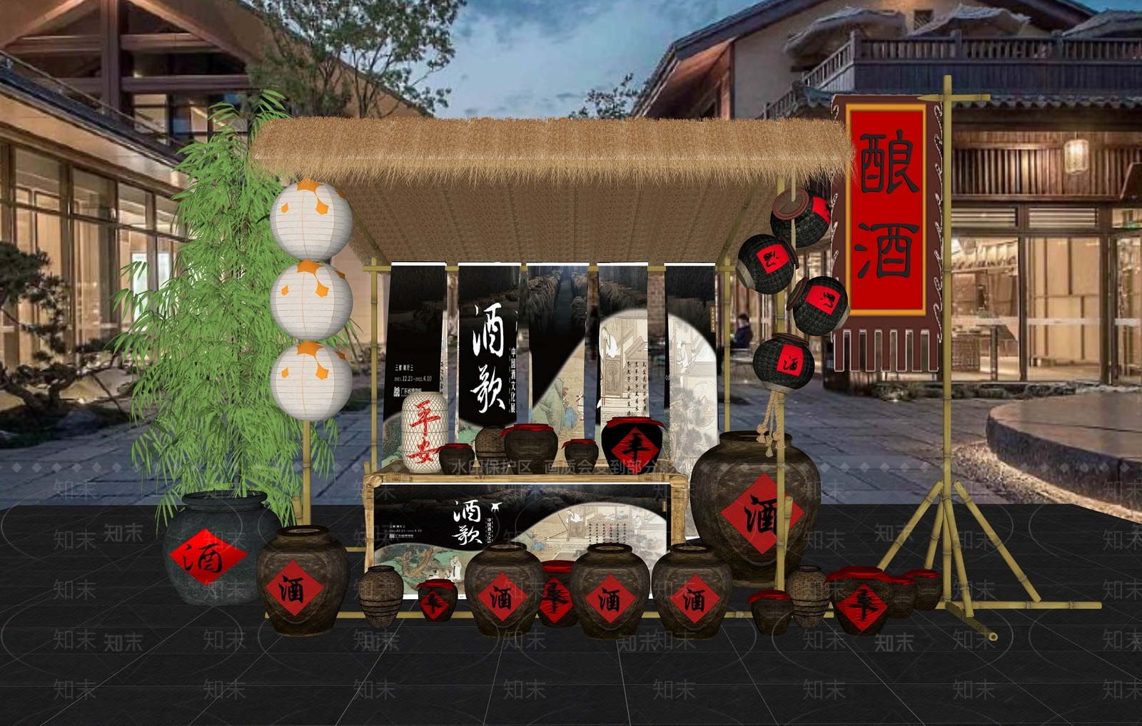 新中式文旅美陈SU模型下载【ID:1233957343】