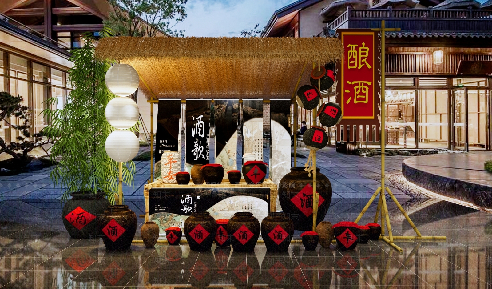 新中式文旅美陈SU模型下载【ID:1233957343】