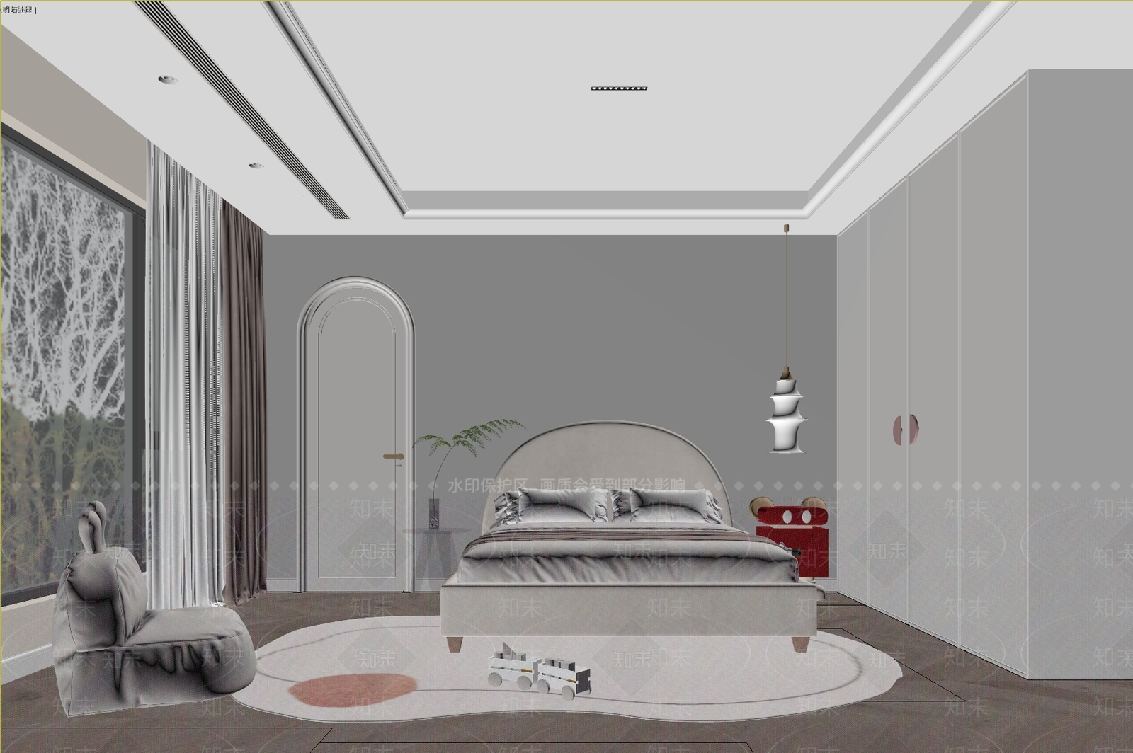 奶油风家居卧室3D模型下载【ID:1233957994】