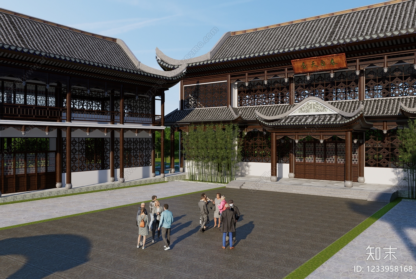 中式古建文化馆SU模型下载【ID:1233958168】