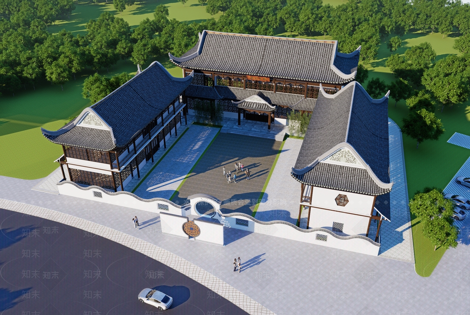 中式古建文化馆SU模型下载【ID:1233958168】