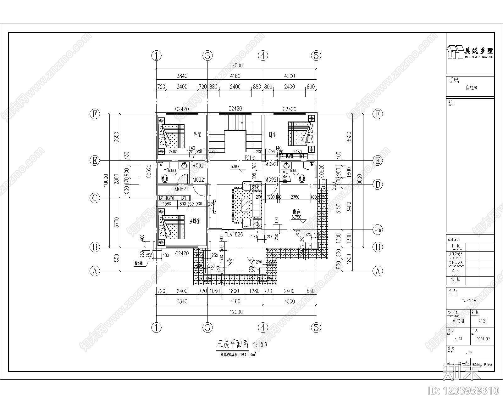别墅建筑cad施工图下载【ID:1233959310】