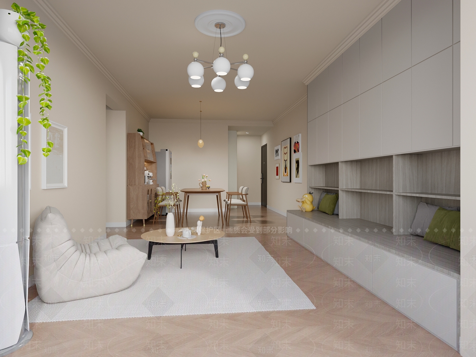 奶油风家居客厅3D模型下载【ID:1233960423】
