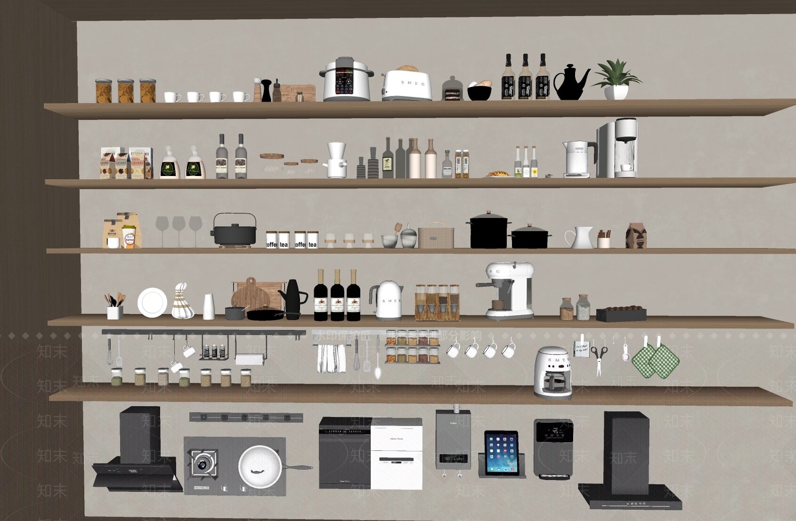 原木风厨房用品3D模型下载【ID:1233962903】