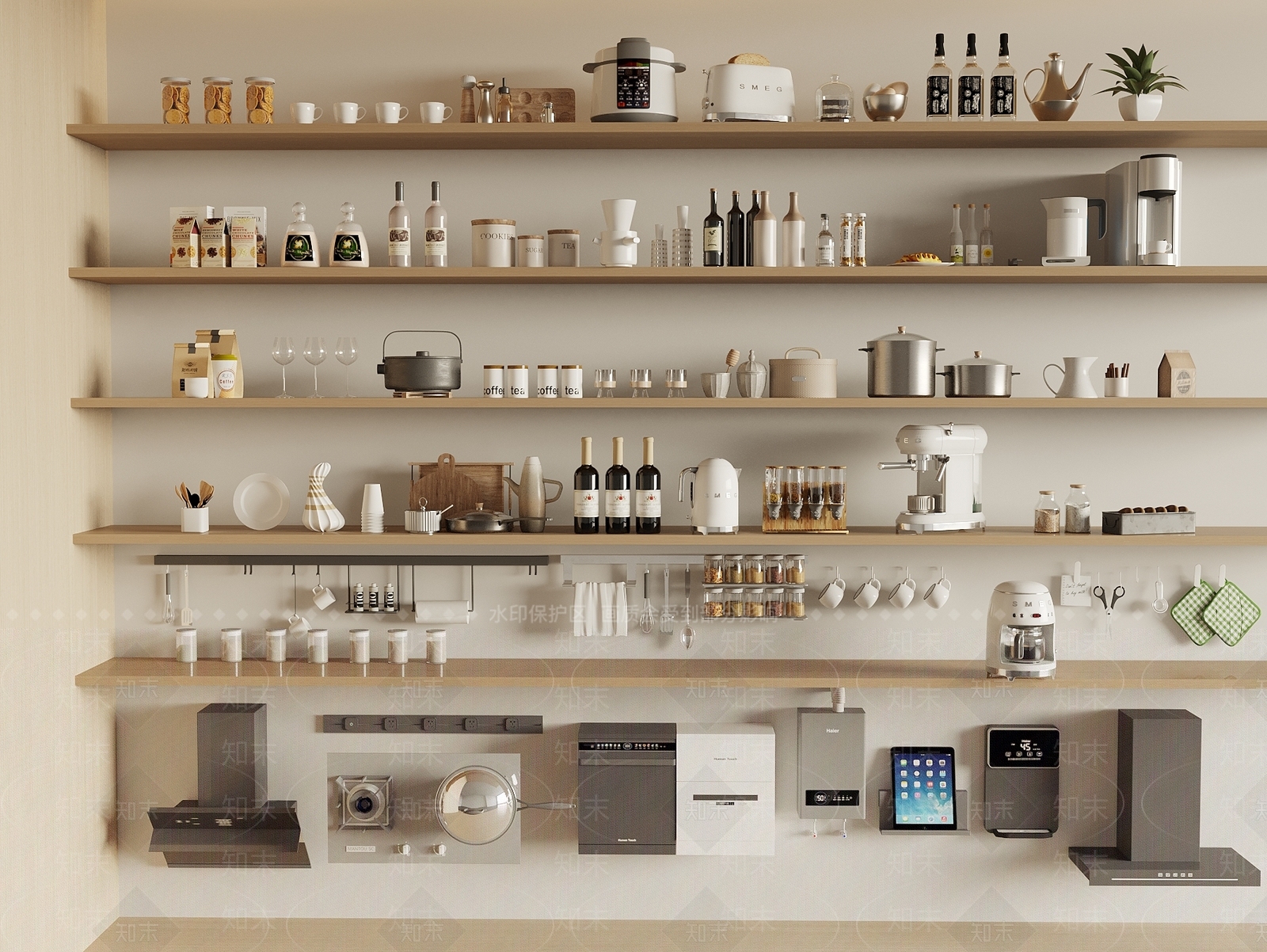 原木风厨房用品3D模型下载【ID:1233962903】