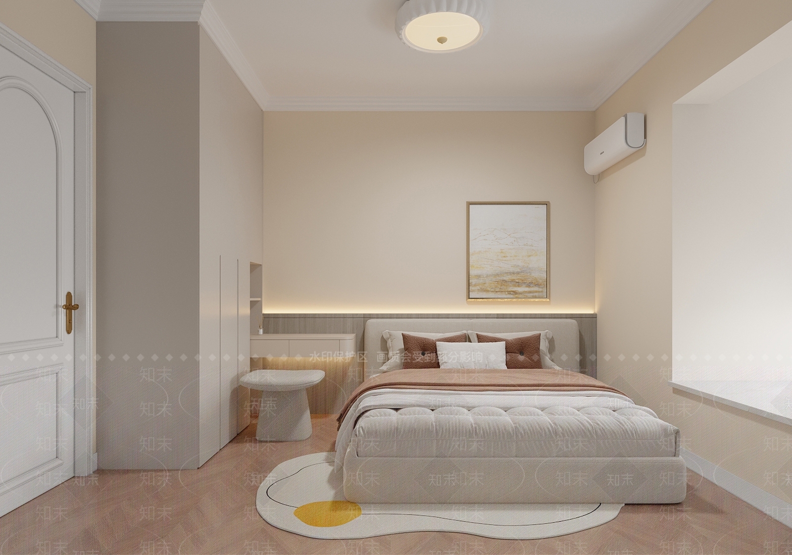奶油风家居卧室3D模型下载【ID:1233963431】