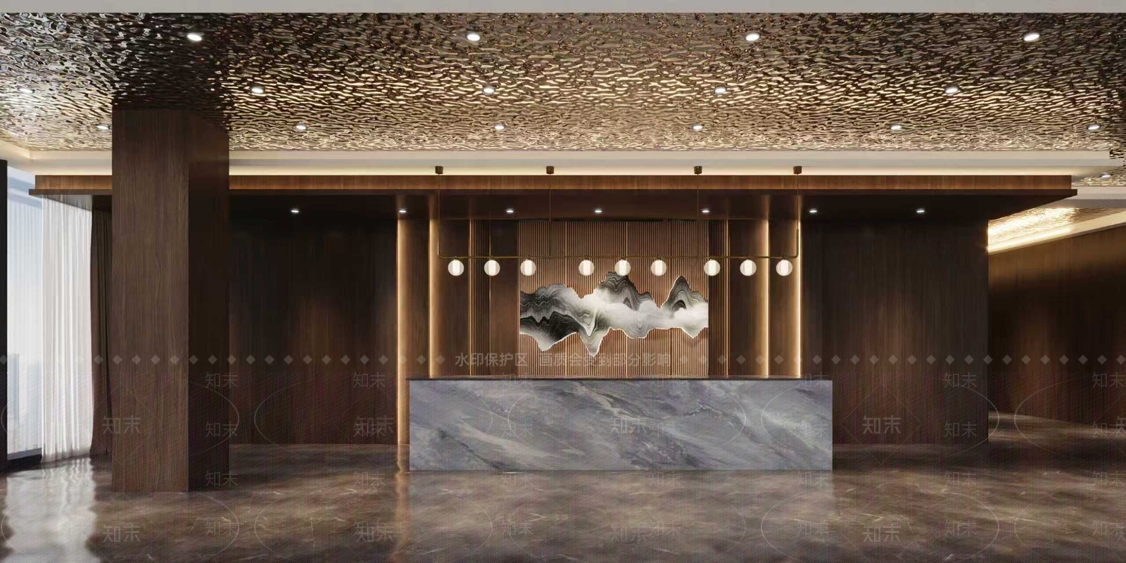新中式酒店走廊3D模型下载【ID:1233963453】
