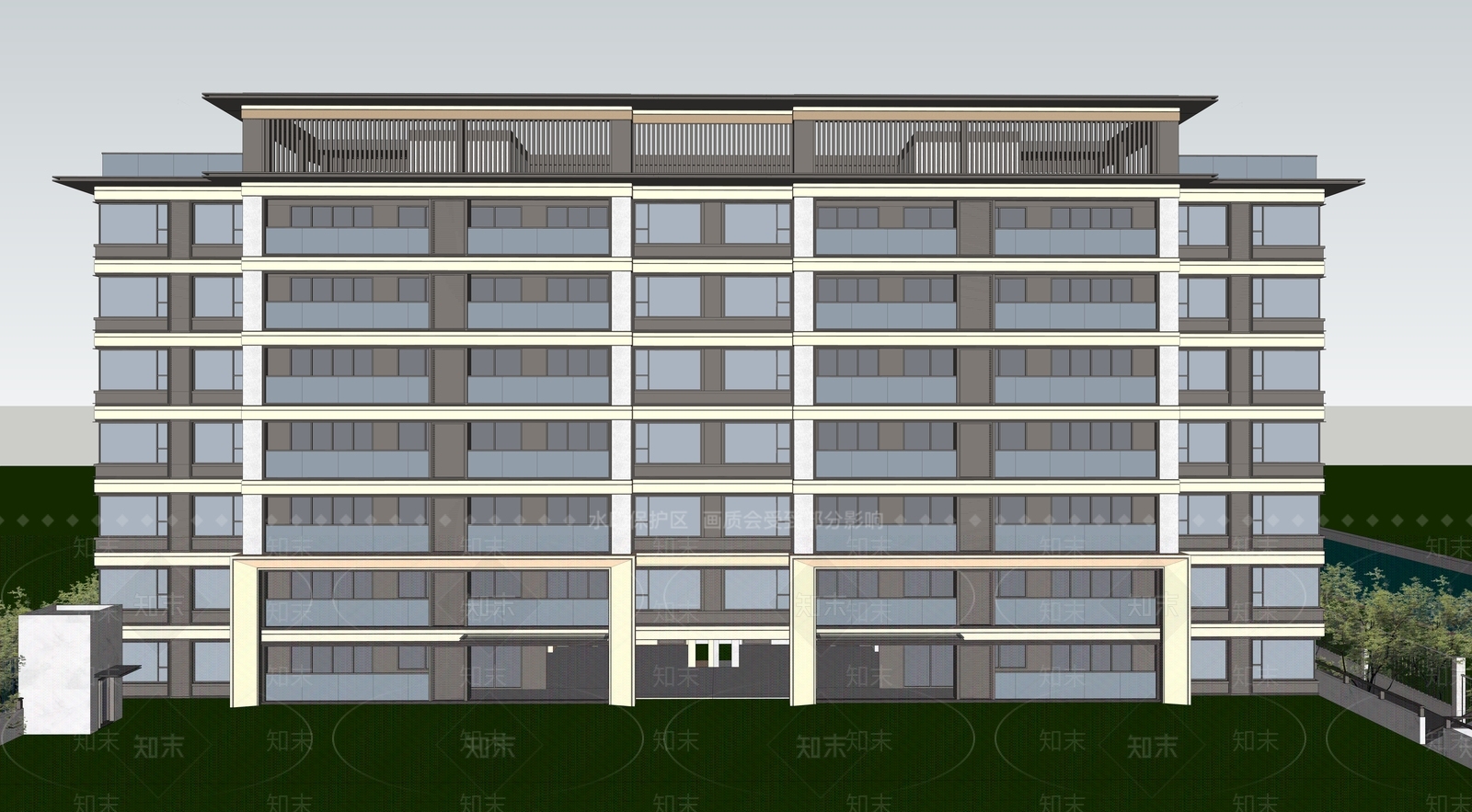 新中式小区建筑SU模型下载【ID:1233966024】