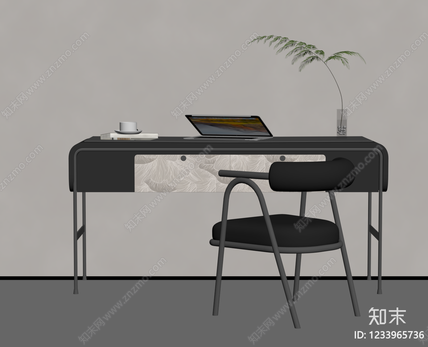 现代简约书桌椅SU模型下载【ID:1233965736】